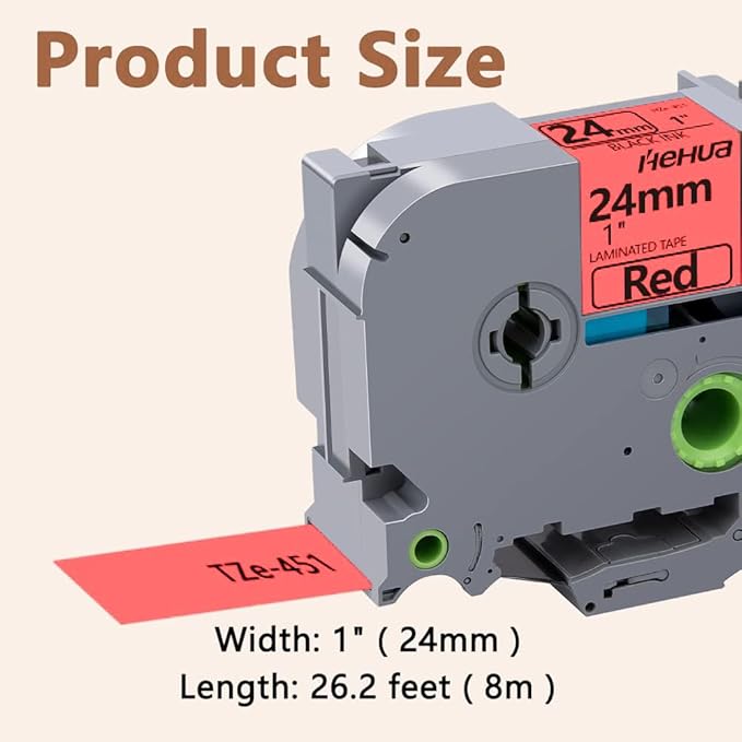 Hehua 24mm 0.94 Black on Red Laminated Tape Compatible for Brother P-Touch TZe-451 TZe451 TZ-451 TZ451 Label Maker Tape for Ptouch PT D600 D610 P710BT, 1'' x 26.2ft, 3 Pack