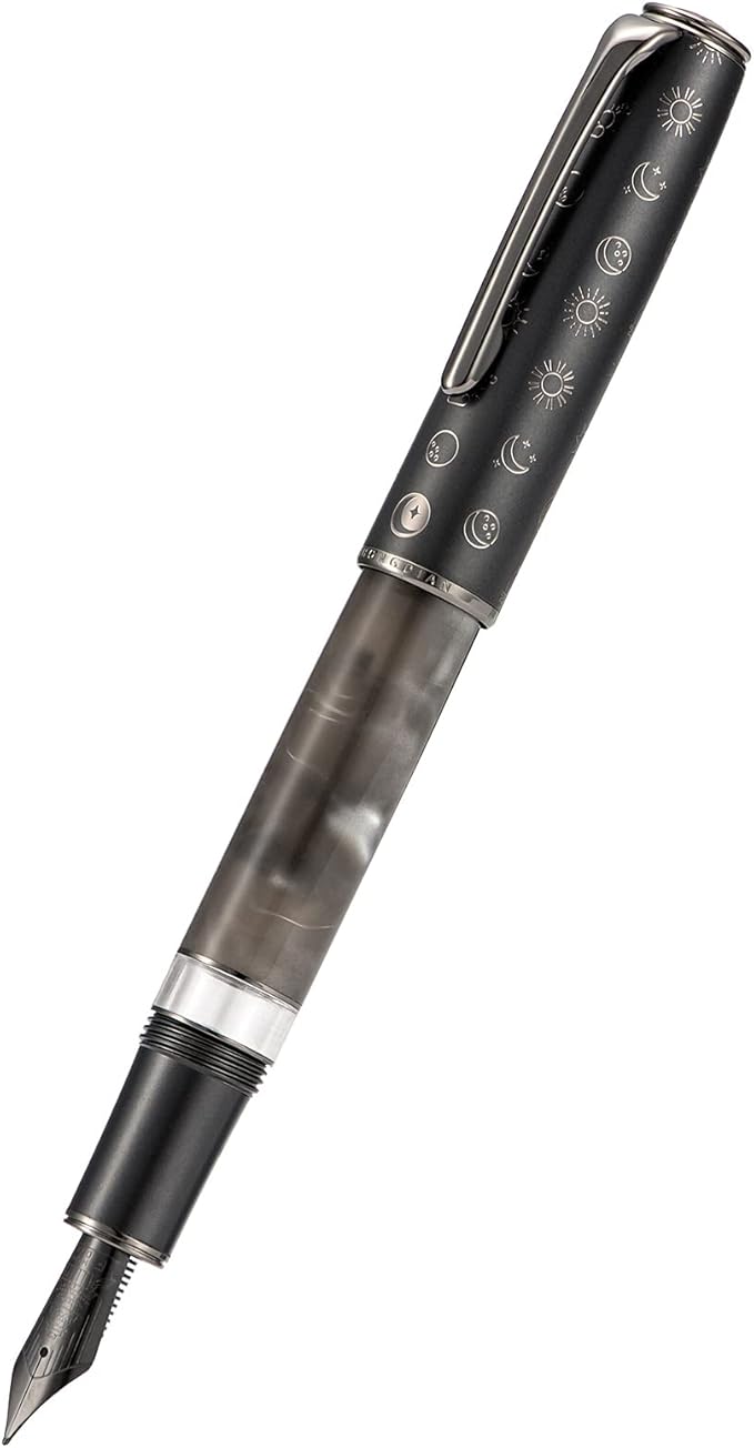 Hongdian N7 Gray Resin Piston Fountain Pen, Steel Fine Point Classic Pen Robbit on Top, Smooth Writing Pen with Metal Case