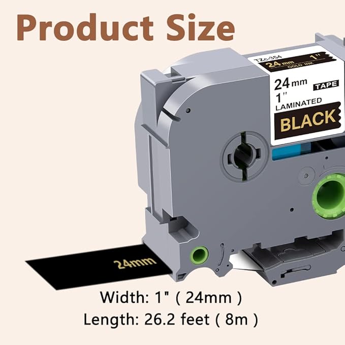 Hehua Tze 24mm 0.94 Inch Laminated Black Tape Compatible for Brother P-Touch TZe-354 TZe354 TZ-354 TZ354 Label for Ptouch PT D600 D610 P710bt, 1'' x 26.2ft Gold on Black, 3 Pack