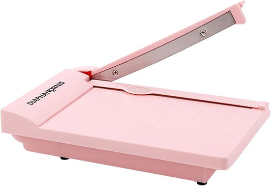 Guillotine Paper Trimmer, Mini Compact Paper Cutter, 1/4-Inch Grid for Precision Cutting, Straight Cuts Up to 3 Sheets, Perfect for Photos,Coupons,Card Making and Small Craft Projects (Pink)