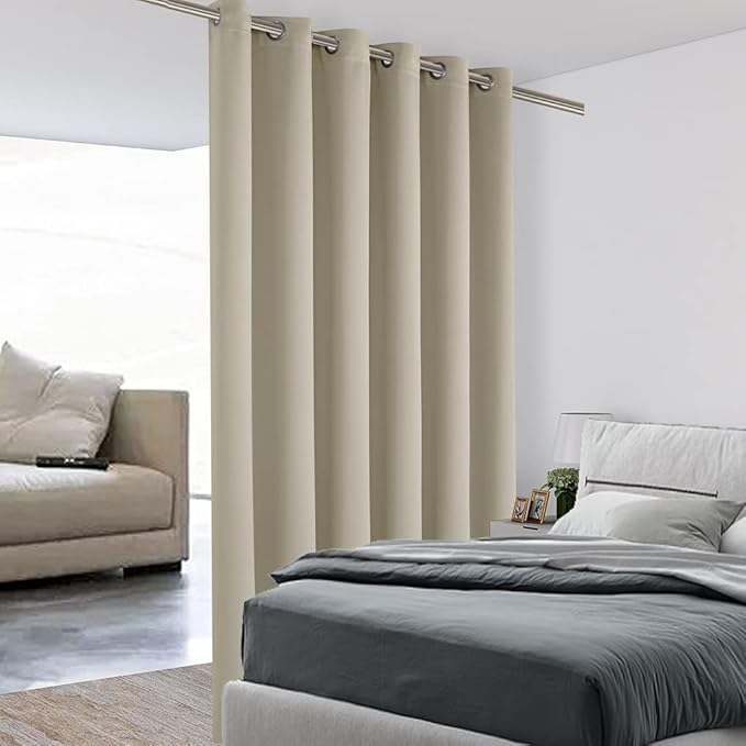 BONZER Room Divider Blackout Curtain Wide Room Darkening Total Privacy Wall Noise Reducing for Bedroom, 96L x 70W Inch (8L x 5.8W ft), 1 Panel, Cream