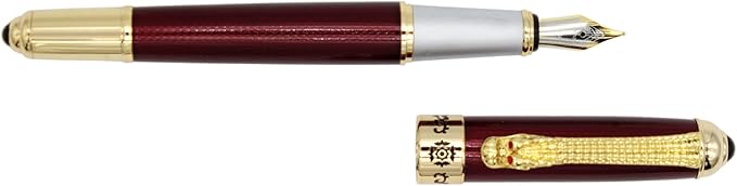 Gullor Fountain Pen with Ink Converter, Golden Dragon Clip, Executive Pen for Smooth Writing, Fine Nib, Red