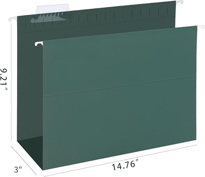 HERKKA Extra Capacity Hanging File Folders, 30 Pack Reinforced Legal Size Hanging Folders with Heavy Duty 3 Inch Expansion, Designed for Bulky Files, Medical Charts, Green