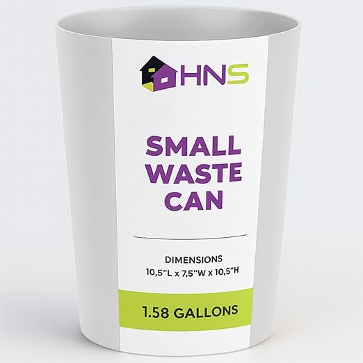 HOLDN’ STORAGE Small Trash Can - 1.58 Gallon Open Top Waste Bin, Compact Waste Can Perfect for Bathroom, Kitchen, Office, Dorm - Durable Garbage Can - Glossy White