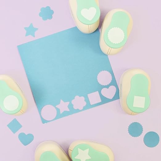 Craftelier - 1 inch Hole Punch Set of 6 for Paper Crafts + 10 Cardstock Colored Paper | Circle, Star, Heart, Scalloped Circle, Square & Flower | Punch Sets for Scrapbooking & Cardstock.
