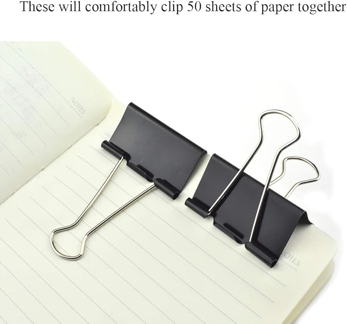 HAHIYO Binder Clips Paper Clamps Spring Steel Sturdy Large 1.97 inches Width 0.74 Inch Capacity No Sharp Edges Heavy Duty Tight Grip Reusable Black Metal Bright Finish for Home Office School 17 Pack