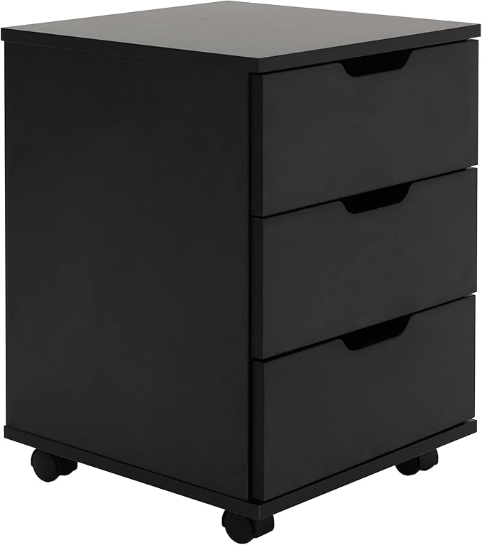Farini 3-Drawer Vertical Filing Cabinet Rolling Wood Mobile File Cabinets Under Desk for Home Office with Casters (Black, Non-Assembled)