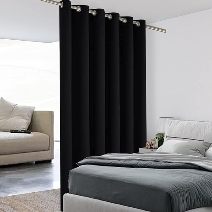 BONZER Room Divider Curtain Grommet Thermal Insulated Wide Blackout Curtains for Bedroom Living Room, 84L x 70W Inch (7L x 5.8W ft), 1 Panel, Black