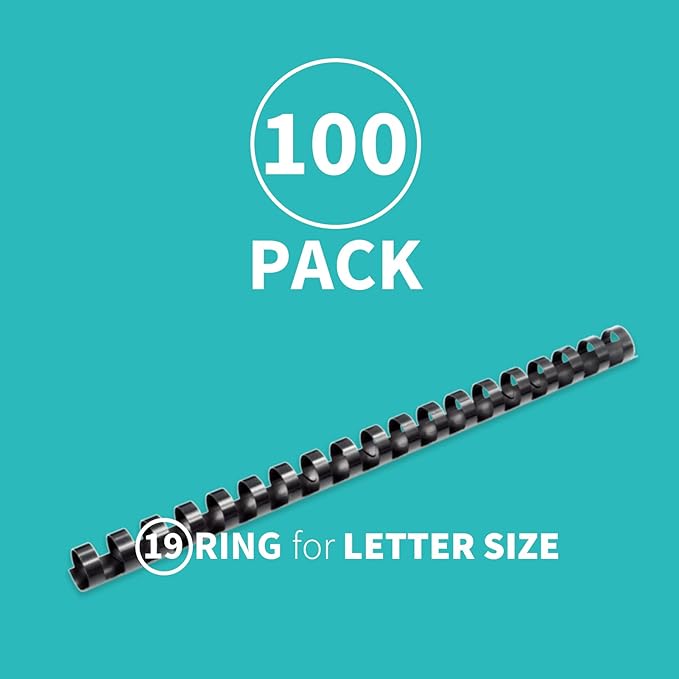 Binditek 100 Pack Plastic Binding Comb Spines, 9/16 Inch Diameter, 105 Sheet Capacity, for Letter Size, Black, for Students and Coworkers