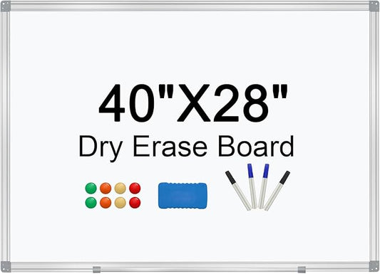 H-Qprobd Dry Erase Board for Wall Aluminum Presentation Magnetic Whiteboard with Long Pen Tray, Wall-Mounted White Board for School, Office and Home (40"x28")