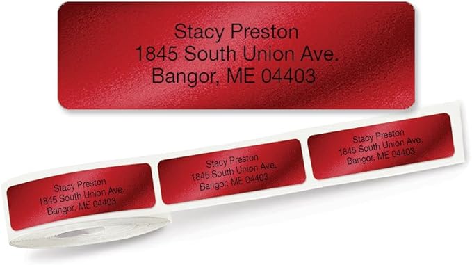 Colorful Images Red Metallic Foil Rolled Return Address Mailing Labels with Dispenser, Customize with Name & Shipping Address, 500 Self Adhesive, Easy Peel Sticker Label Roll, 3/4" x 2 1/2"