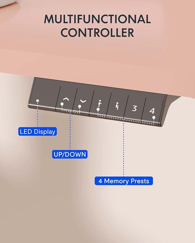 FLEXISPOT EN1 One-Piece Standing Desk, 48 x 24 Inches Electric Height Adjustable Desk for Home Office (White Frame + Pink Desktop)