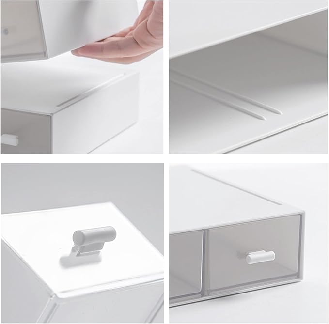 Desk Organizer with Drawers Stackable Storage Drawers, Plastic Compact Desk Storage Box Great for Office School Home Small Space- 1drawers (White)