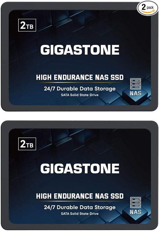 Gigastone 2TB NAS SSD Drive (2-Pack) 24/7 Durable TLC High Endurance RAID Data Storage Network Attached Storage 2.5" SATA Internal Solid State Hard Drives