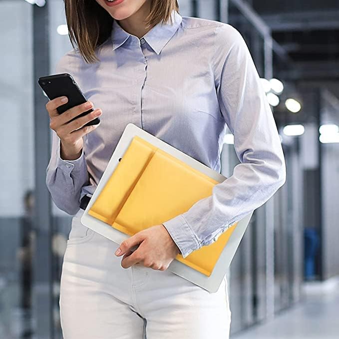 Fuxury Kraft Bubble Mailers 4x8" 500Pack Eco-Friendly Padded Envelopes Thick Bubble Envelopes Usable Size 4x7" Waterproof Cushioned Padded Mailers Packaging for Small Business #000 Yellow