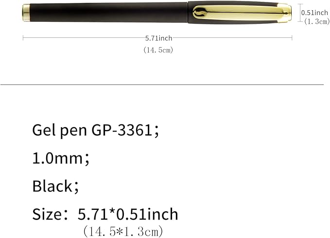 Black Ink Gel Pens, 1.0 mm Bold Point Pens,With Large Ink Cartridge,12 Pack, (GP-3361)