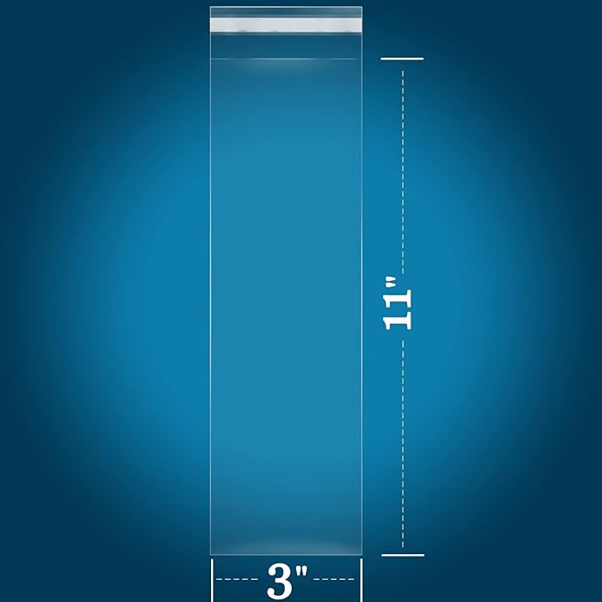 iMailer - 1000 Pcs - 3" x 11" Clear Polypropylene PP Self Seal Cellophane Bags, Food Safe, Limited Reuse, Extruded Construction, Self Sealing, Pretzel, Chocolate, Candy, Cookie Bags