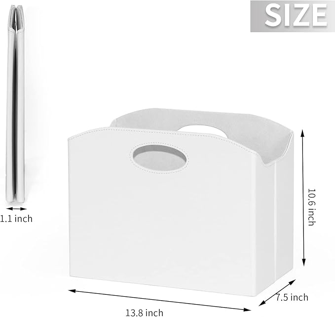 EZDeco Magazine Holder Foldable Magazine Rack Floor PU Leather File Holder Newspaper Book Storage Basket Document File Folder Organizer for Office Home (White-1)