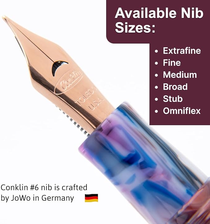 Conklin 1898 Fountain Pen, Misto Purple - Flex Nib | Luxury Writing Instrument with Unique Resin Blend | JoWo Stainless Steel Nib Made in Germany | Ideal for Pen Enthusiasts