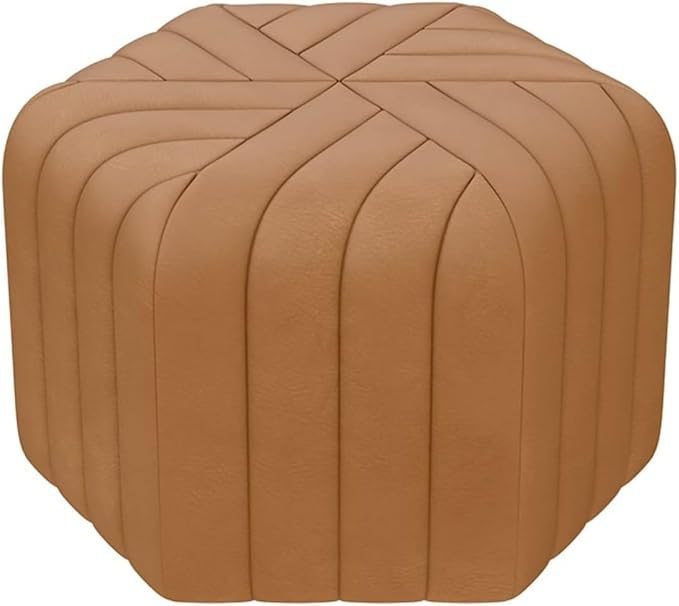 homary 18.5" Hexagonal Pouf Ottoman Upholstered, Velvet Footrest Rest Stools Modern Sofa Footrest Entryway Shoe Changing Stool, Low Coffee Table Footstool for Living Room/Bedroom/Entrway-Brown