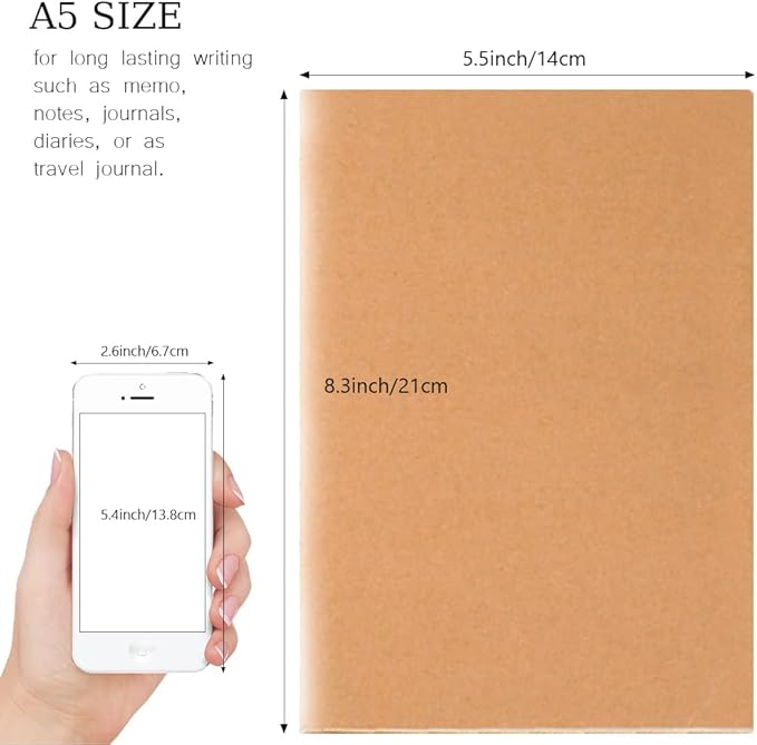 Bulk A5 Journal Notebook, Kraft Cover 80 Pages Lined Paper Journal for Traveler, Notes, Memo - Bulk Journals Sewn Brown Notebook for School Supplies, Office Supplie (line 80pages, 10pack)