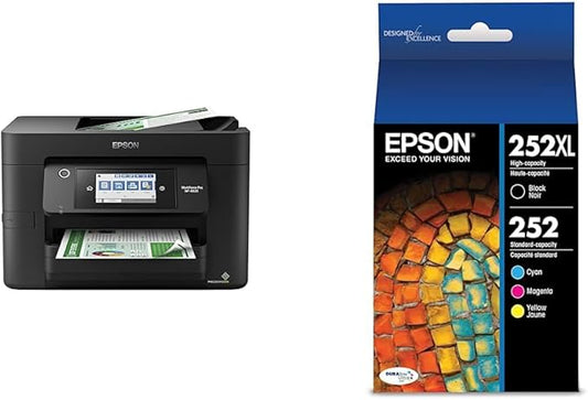 Epson® Workforce® Pro WF-4820 Wireless Color Inkjet All-in-One Printer, Black, Large & T252 DURABrite Ultra Ink High Capacity Black & Standard Color Cartridge Combo Pack (T252XL-BCS)