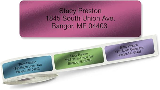 Colorful Images Metallic Rainbow Foil Rolled Return Address Mailing Labels with Dispenser, Customize with Name & Shipping Address, 500 Self Adhesive, Easy Peel Sticker Label Roll, 3/4" x 2 1/2"