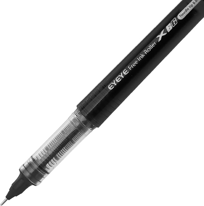 EYEYE 16 Packs Black Rollerball Pens, Liquid Ink Quick Dry Gel Pen, 0.5mm Fine Needle Nib for Taking Notes Doodling, School Office Home Supplies