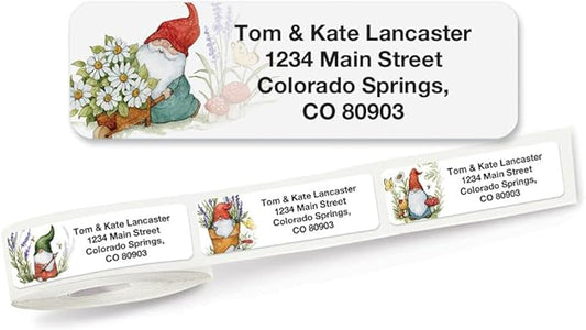 Colorful Images Forest Gnomes Rolled Personalized Return Address Mailing Labels with Dispenser, Customize with Name & Shipping Address, 500 ¾” x 2½” Self Adhesive, Easy Peel Label Roll