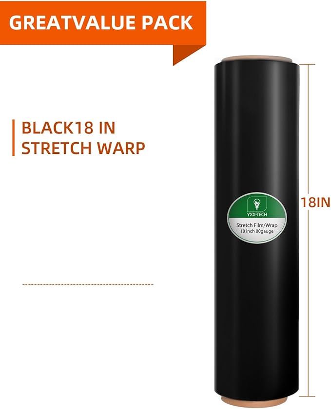 Black Stretch Film/Wrapping Paper Thickness, 18 Inch 1500 Feet Plastic wrap roll,Industrial Strength, Heavy Duty Shrink Wrap idea for Moving, Shipping, and Pallet Packing