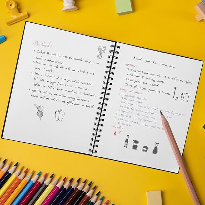 Blank Spiral Notebook, 8.5" x 11" Hardcover Sketch Book, 4 Pack Large Blank Journal for Drawing, A4 Black Unlined Journals for Women Men Office School Home