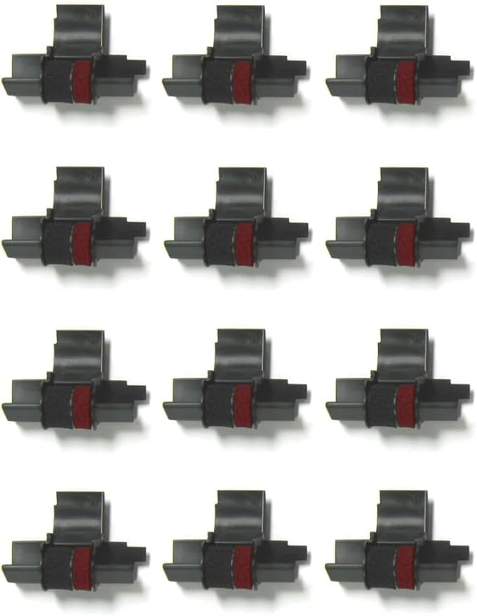 (12 Pack) COMPUMATIC Compatible/Replacement Calculator Ink Roller, Black/Red IR-40T, for Casio HR-300RC HR-200RC HR-170RC HR-150RC HR-100RC HR-100TM HR-150TM and More