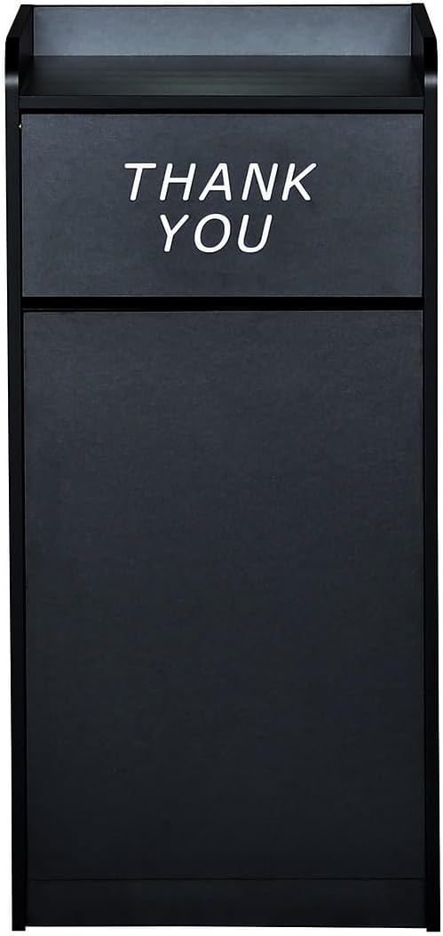 Flash Furniture Sony Laminate Wood Commercial-Grade Trash Receptacle with Tray Top, Wooden Restaurant Trash Can Cabinet and Garbage Receptacle, Black