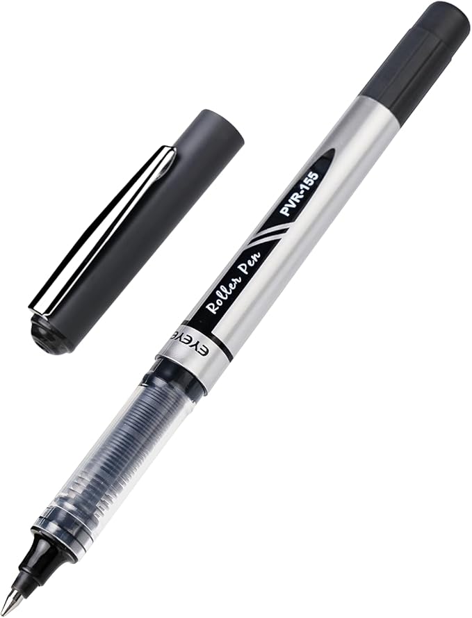 EYEYE Black Rollerball Pens 12 Pack, 0.7mm Medium Point Roller Ball Pen Quick Dry, Liquid Ink Pens Fine Point Smooth Writing Pen for Journaling, Note Taking, Office, School Supplies