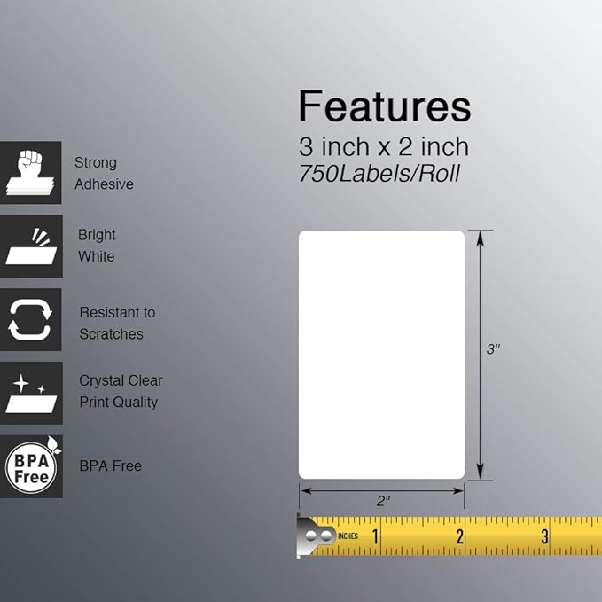 BETCKEY - 3" x 2" (76 mm x 51 mm) Multipurpose & Shipping Labels Compatible with Zebra & Rollo Label Printer,Premium Adhesive & Perforated [1 Rolls, 750 Labels]