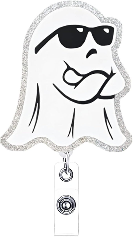 Halloween Badge Reel Holder Retractable Little Ghost Badge Reels Designs Cute and Cool ID Badge Clip Acrylic Swivel Alligator Holders for Teacher Doctor Office Nursing Social Worker Accessories