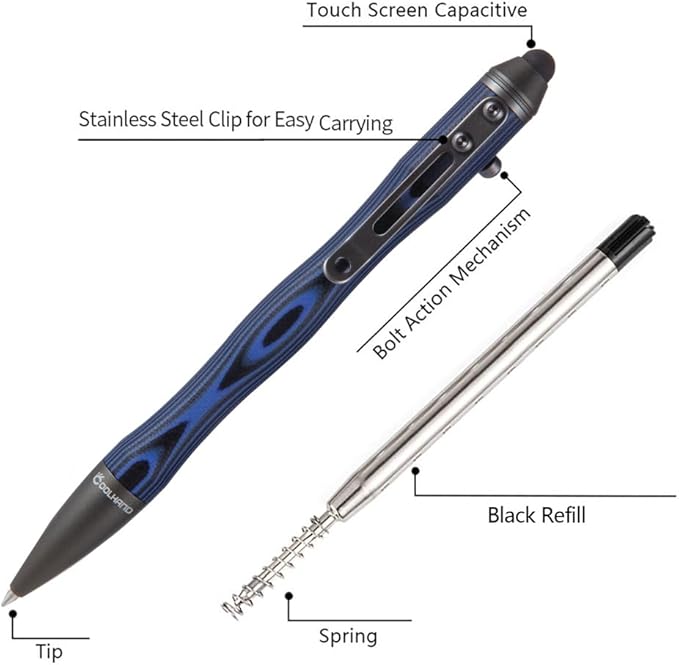 Cool Hand 5.7'' Bolt Action Pens, EDC Ballpoint Ink Refillable, Stylus for Touch Screen, G10 Body w/Pocket Clip, Ergonomic Grip, with a Free Refill, 5375-N