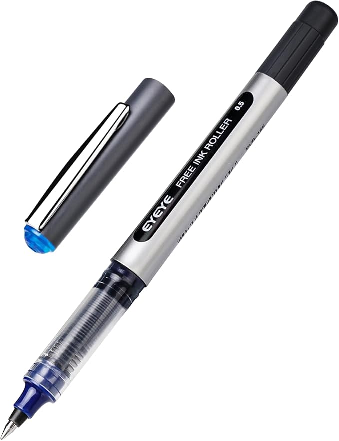 EYEYE 0.5mm Rollerball Pens Blue, 50 Pack Extra Fine Point Liquid Ink Roller Ball Pen Quick Dry, Blue Ink Pens Fine Point Smooth Writing Pen for Journaling, Note Taking, Office, School Supplies
