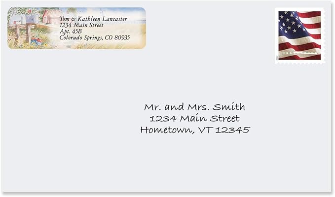 Colorful Images American Countryside Rolled Personalized Return Address Mailing Labels with Dispenser, Customize with Name & Shipping Address, 250 ¾” x 2½” Self Adhesive, Easy Peel Label Roll