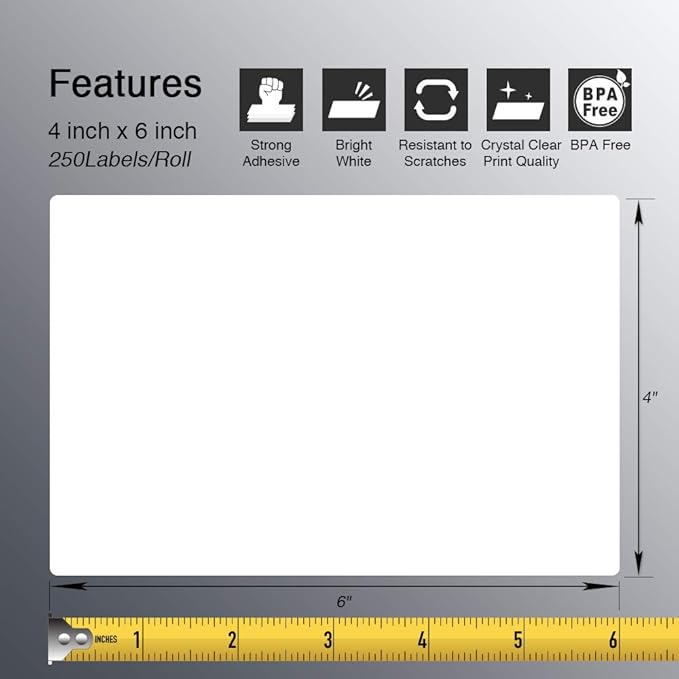 BETCKEY - 4" x 6" (102 mm x 152 mm) Shipping Labels Compatible with Zebra & Rollo Label Printer(not for dymo 4XL), Premium Adhesive & Perforated [1 Rolls, 250 Labels]