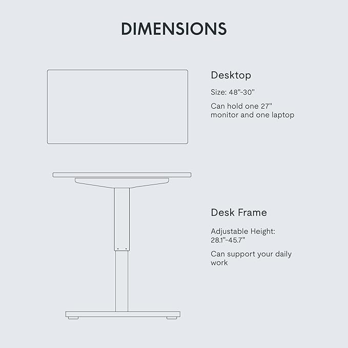 FLEXISPOT EN1 Whole-Piece Standing Desk - 48 x 30 Inches, Electric Height Adjustable, Heavy Duty Steel Frame with Automatic Smart Keypad (Black Frame + White Top, 2 Packages)