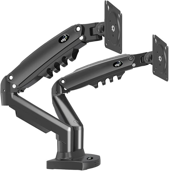 ELG Full Motion Swivel Dual Monitor Desk Mount Stand Gas Spring for Two Screens 17” to 35'' (4.4lbs to 19.8lbs Load for Each Display), Computer Monitor Stand F160N, Black