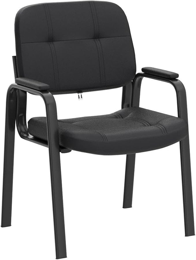 CLATINA Waiting Room Guest Chair with Bonded Leather Padded Arm Rest for Office Reception and Conference Desk Black 2 Pack