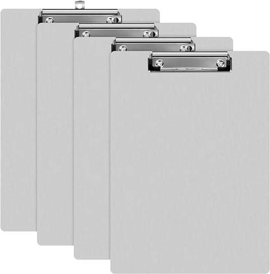 Epakh 4 Pieces Clipboard Bulks Metal Clipboard Aluminum Office Low Profile Clip Standard A4 Letter Size Metal Clip Board, Size 12.5 x 9 Inch