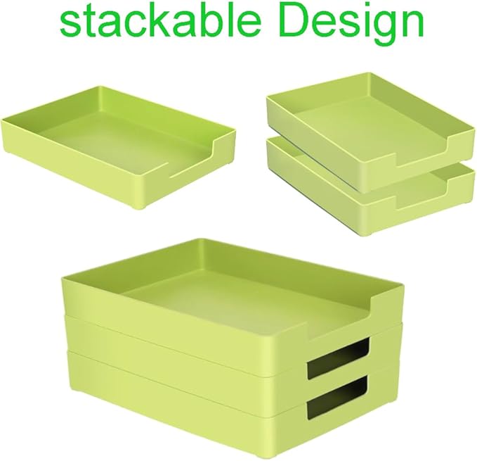 Desk Letter Tray, 2PCS A4 Size Plastic Stackable File Document Organizer, Office Desktop File Paper Holder, Book Storage Rack,Anti-Skid Stacking Support for Office Supplies (Green)