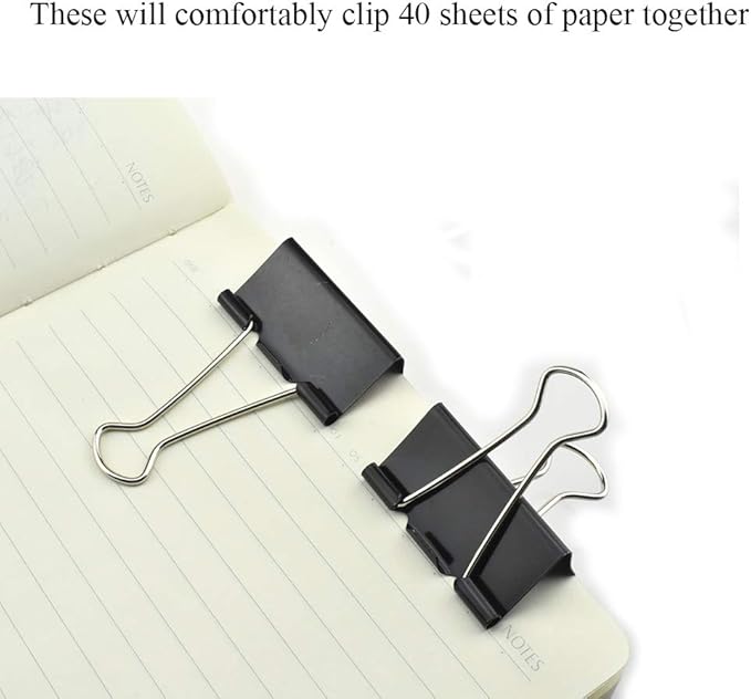 HAHIYO Binder Clips Paper Clamps Spring Steel Sturdy Medium 1.57 inches Width 0.55 Inch Capacity No Sharp Edges Heavy Duty Tight Grip Reusable Black Metal Bright Finish for Home Office School 30 Pack