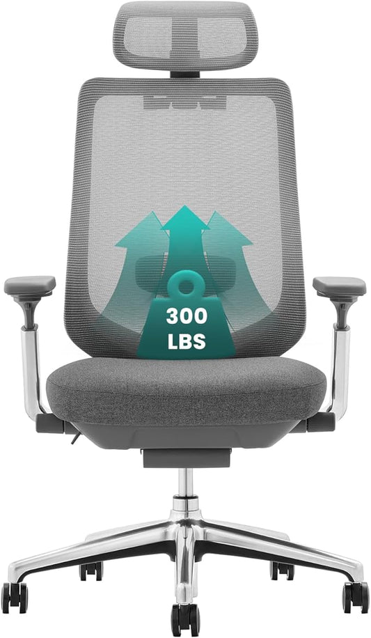 COLAMY Ergonomic Mesh Office Chair, High Back Office Chair, Computer Executive Desk Chair with Lumbar Support,Adjustable Headrest and 4D Arms, Slide Seat, Tilt Lock-Darkgrey New