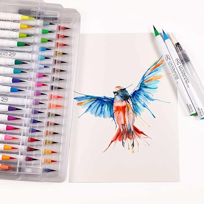 CHROMATEK 54 Watercolor Pens Set | Including 15 Page Pad & Online Video Tutorial Series | 4 Aquapens & 50 Unique Colors | Real Brush Pens | Easily Blendable, Vivid, Smooth | Professional Art Supplies