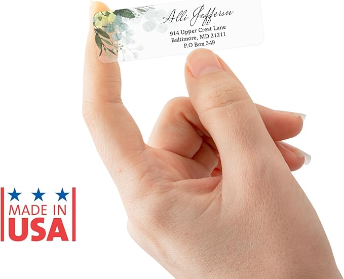 Clear Floral Greenery Rolled Address Labels / 250 Personalized Return Address Labels/Custom Address Stickers in Elegant Plastic Dispenser