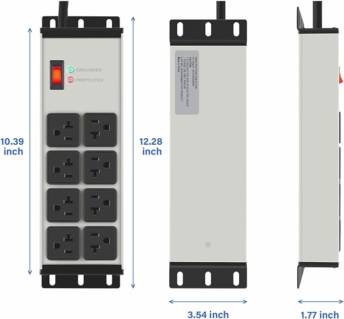 CCCEI 2PCS Heavy Duty Power Strip Surge Protector 20 AMP, 8 Outlets 12 Gauge Industrial Shop Garage Metal Multiple Outlets, 6 FT Extension Cord 5-15P Adapter High Amp 6-20R T-Slot 20a for Appliance